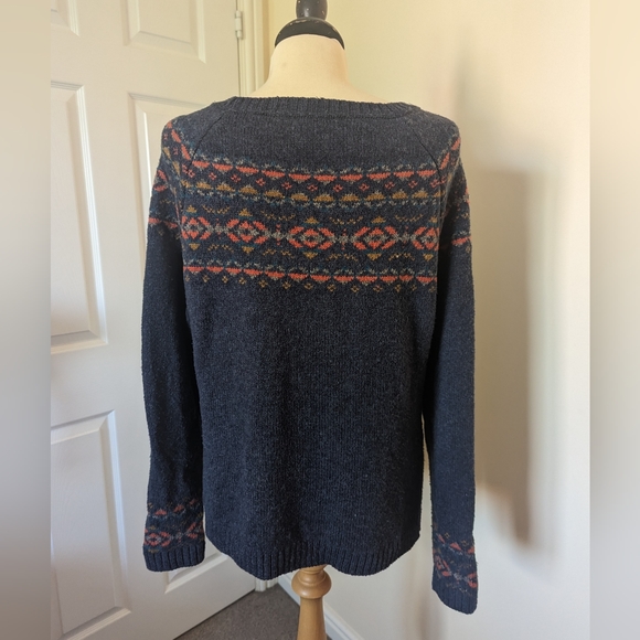FAT FACE Womens Crew Neck Jumper Sweater UK 14 Navy Fairisle Aztec Pattern - Picture 2 of 7
